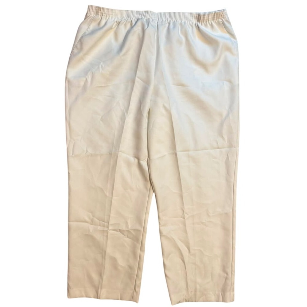 Alfred Dunner Petite White Elastic Waist Straight Leg Pants Womens 18P Pockets